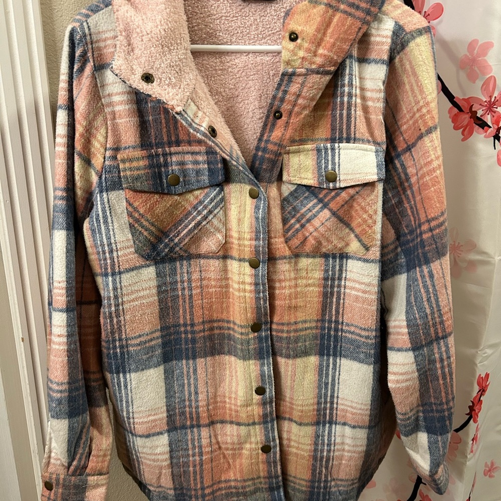 Cozy Plaid Teddy Jacket in Pink and Blue